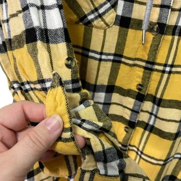 No Boundaries Juniors XXXL 21 Plaid Hooded Button Up Flannel Shirt Jacket - Picture 2 of 11